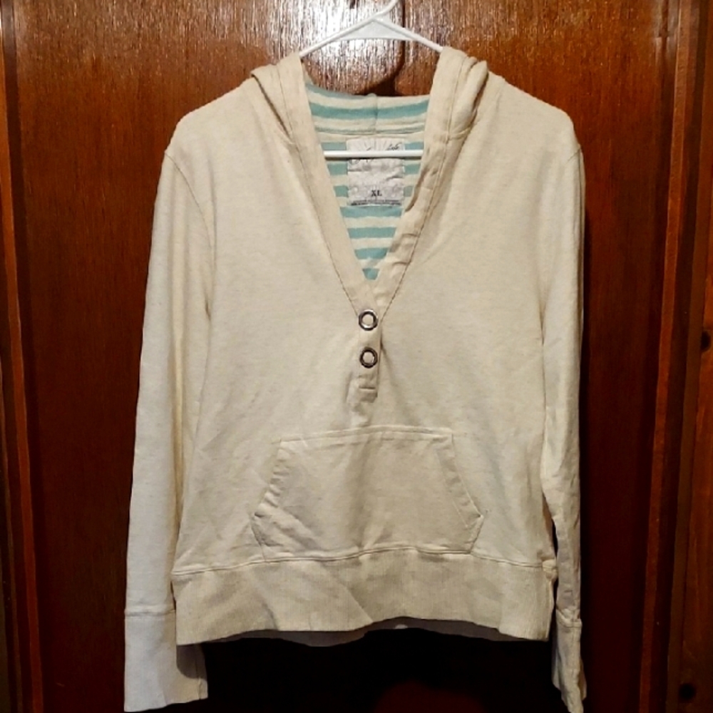 Aeropostale Cream Pullover Hoodie with Light Teal Stripes
